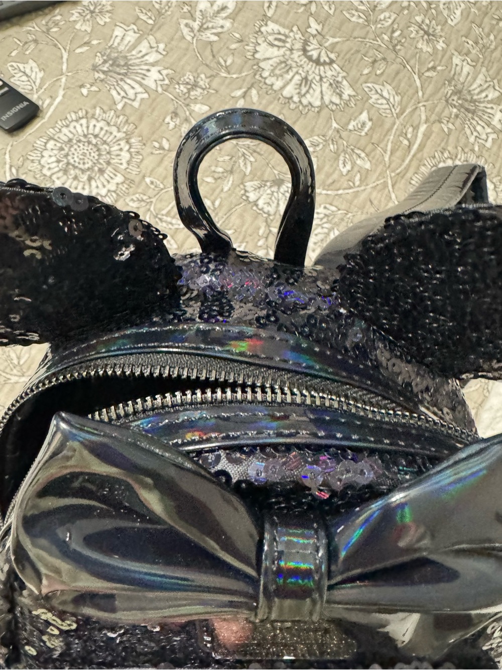 LoungeFly Sequin Minnie Ear Mini Backpack - Black - Picture 11 of 15